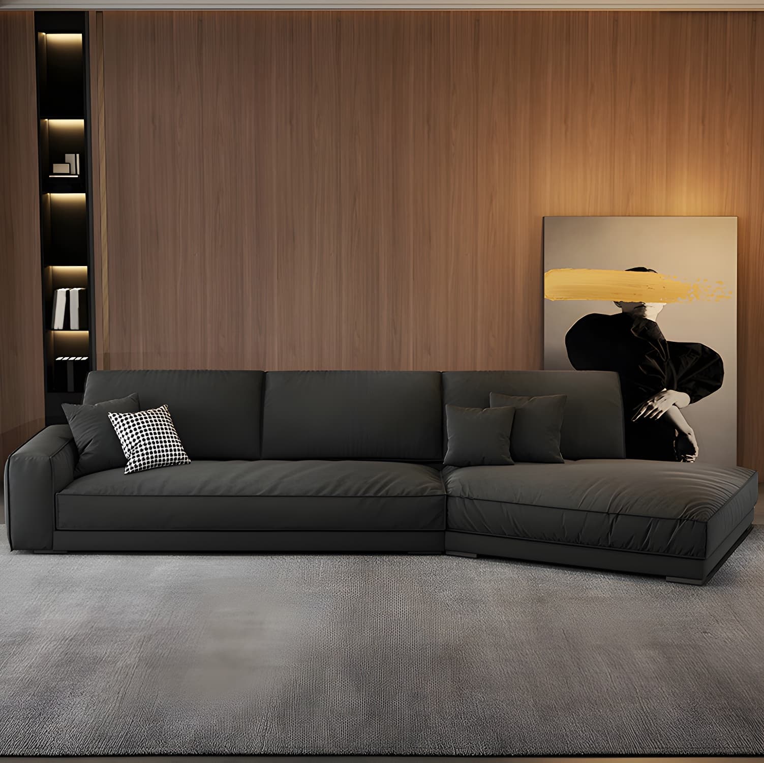 Modern Gray Polyester Blend Stationary Sectional Sofa with Square Arm and Cushion Back thumbnail 3