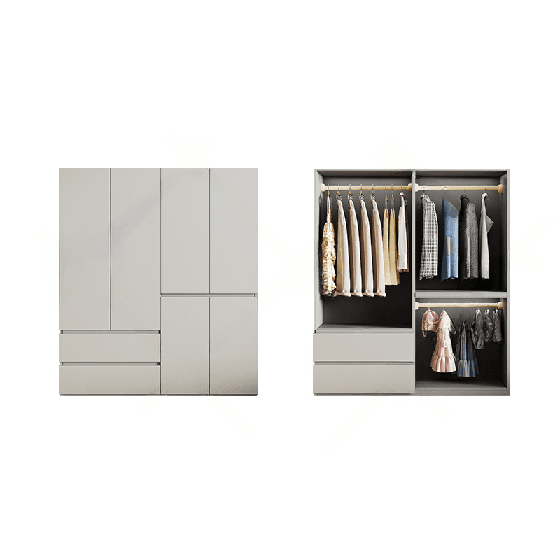 Cream Trendy Reclaimed Wood Wardrobe Armoire with Soft Close Drawer, Soft Close Door, Interior Shelves, and Clothing Rod thumbnail 11