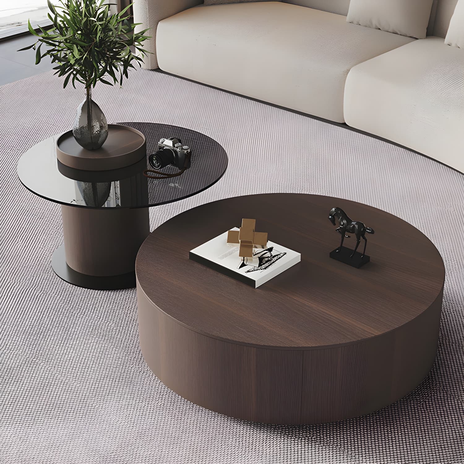 11"H Contemporary Coffee Table Round Coffee Cocktail Table with Drawer thumbnail 8