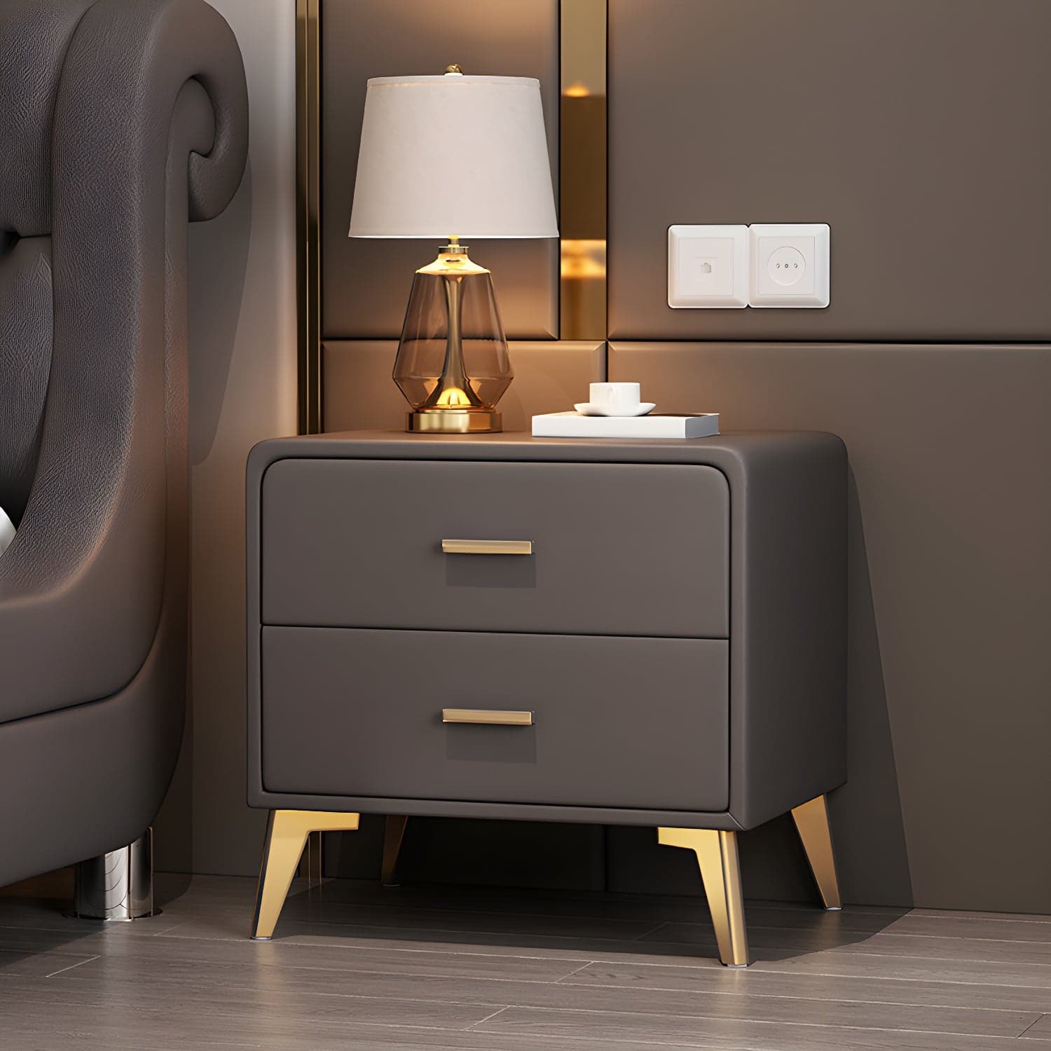 Faux Leather Modern Nightstand with Drawer Storage - Small Size, 2 Drawers thumbnail 3