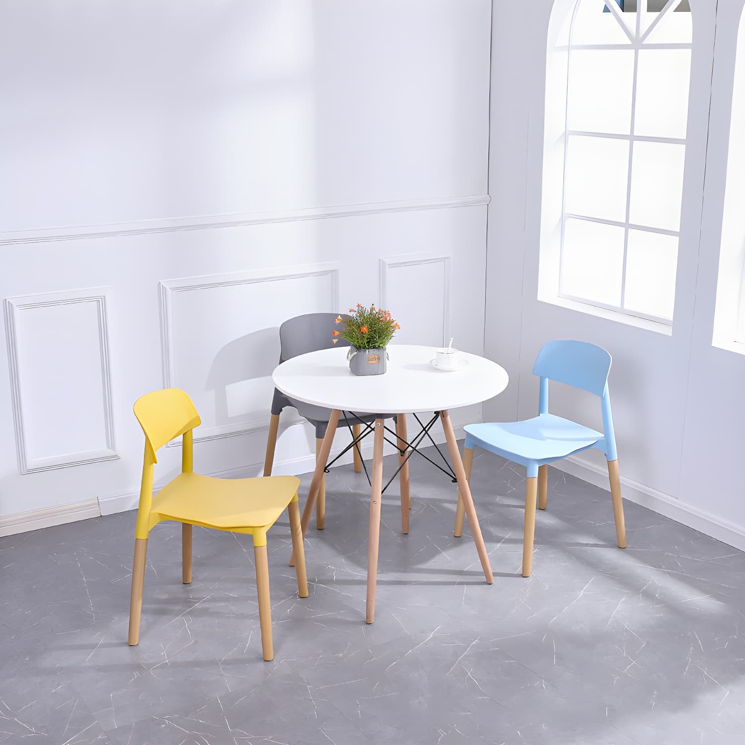 Scandinavian Home Side Chair Open Back Wood Legs Dining Room Chair Set thumbnail 19