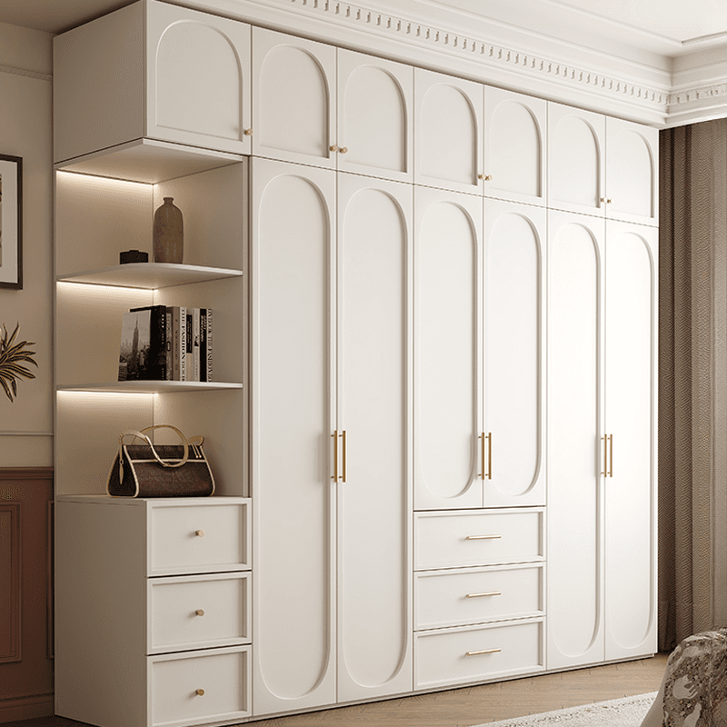 White Minimalist Manufactured Wood Wardrobe Closet with 3-Drawer, Soft Close Door, Interior Shelves, and Clothing Rod thumbnail 1