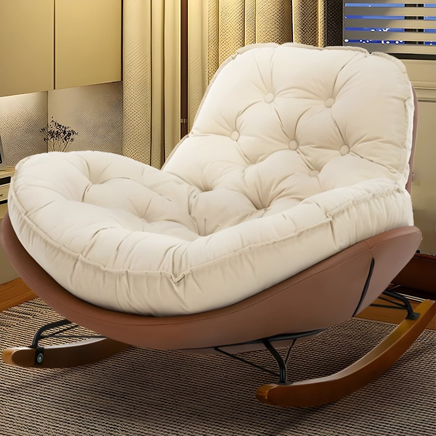 Modern Upholstered Rocking Chair - Stylish Indoor Seating with Natural Wood Legs and Tufted Design - image 1