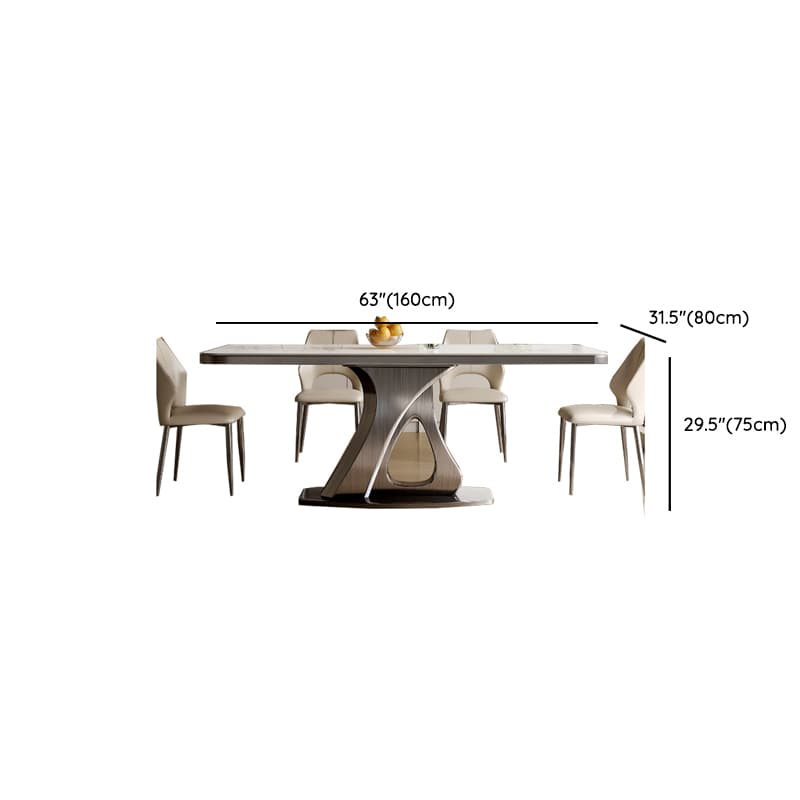 Dining Table Set with Slate Stone Top, Stump Base, Fixed Table, Padded Chair with Back in White thumbnail 10