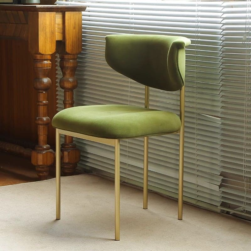 Scandinavian Side Chair with Uncovered Back, Upholstered, Ink/Gilded Metal Legs thumbnail 8