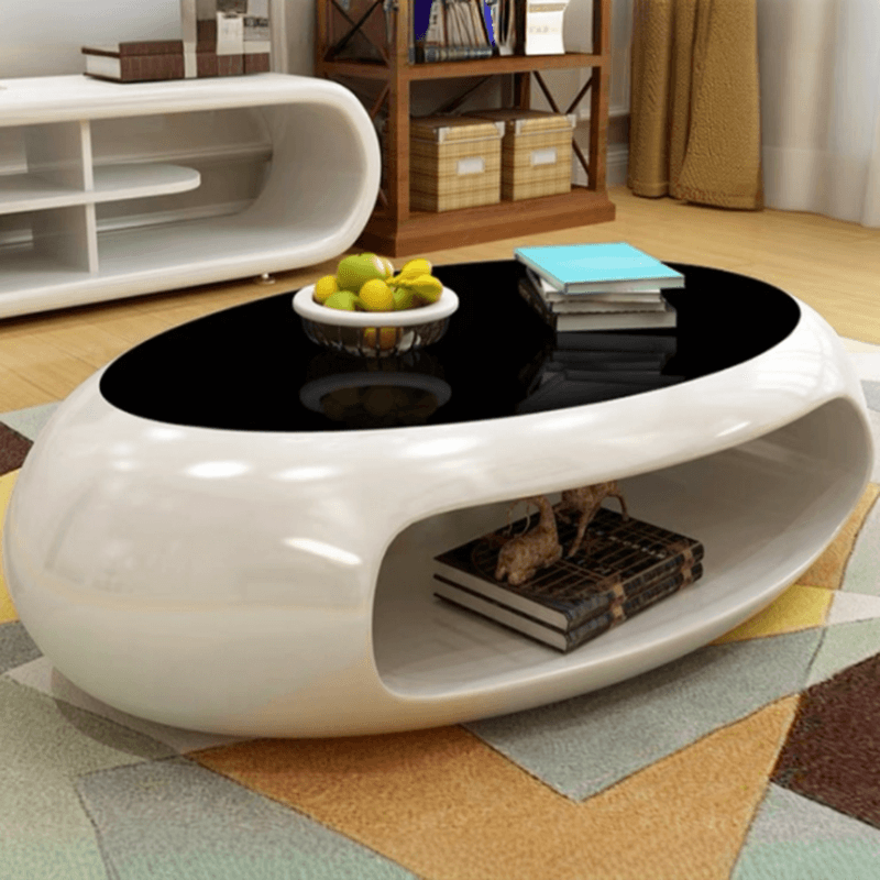 Simple Ink Oval/Rounded Hardened Glass Single Accent Table with Container & Abstract Base thumbnail 2
