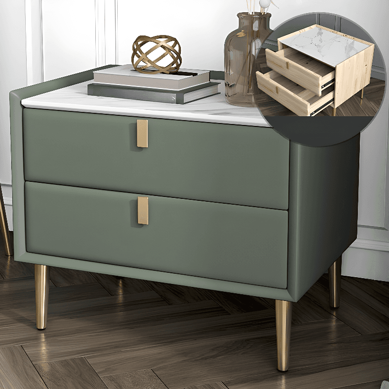 Organic Modern Nightstand With Drawer Organization Featuring 2 Drawers, Stone Countertop, and Leg thumbnail 1