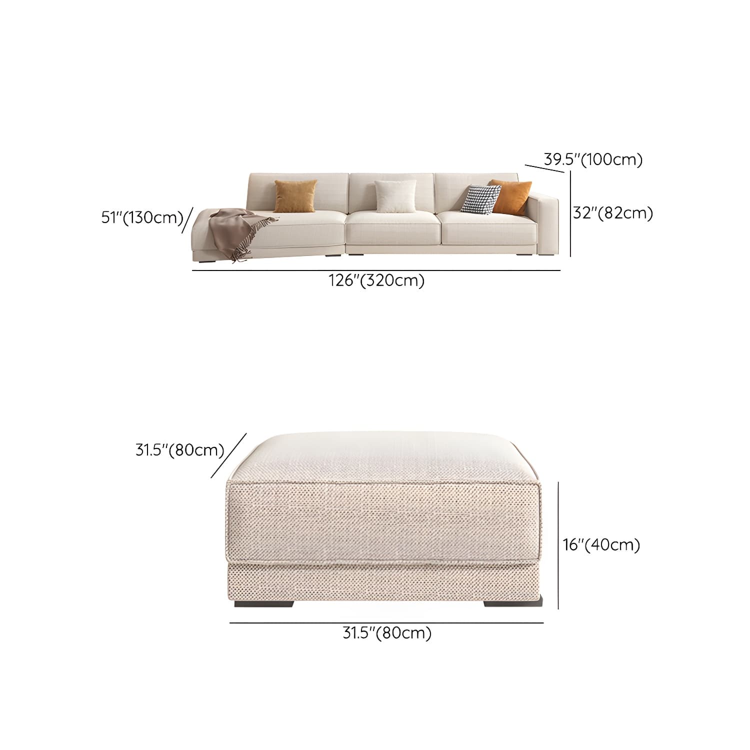 Modern Beige Linen L-Shape Sofa Chaise with Square Arm in Wood Frame thumbnail 25