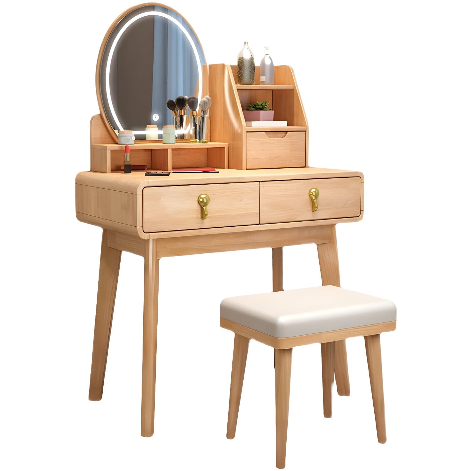Scandinavian 3-Drawer Dressing Table Solid Wood Vanity Makeup Table Set thumbnail 8