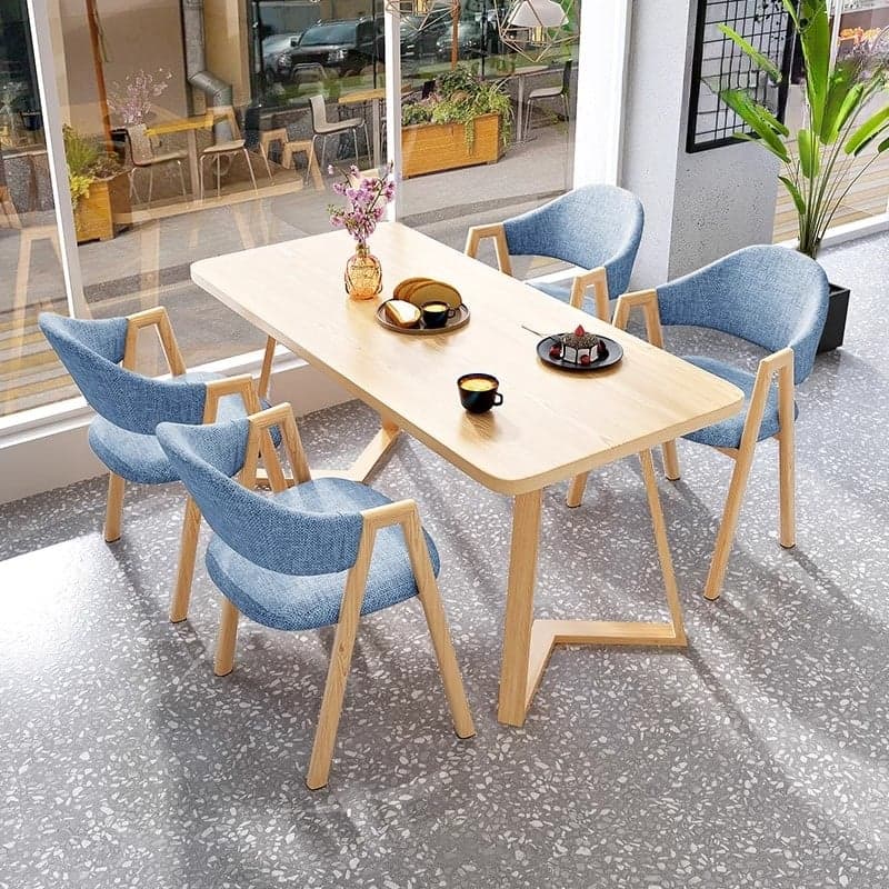 Dining Table Set with Sleighing Recycled Wood Fixed Table and Padded Chair with Back and Armrest, 5-piece thumbnail 1