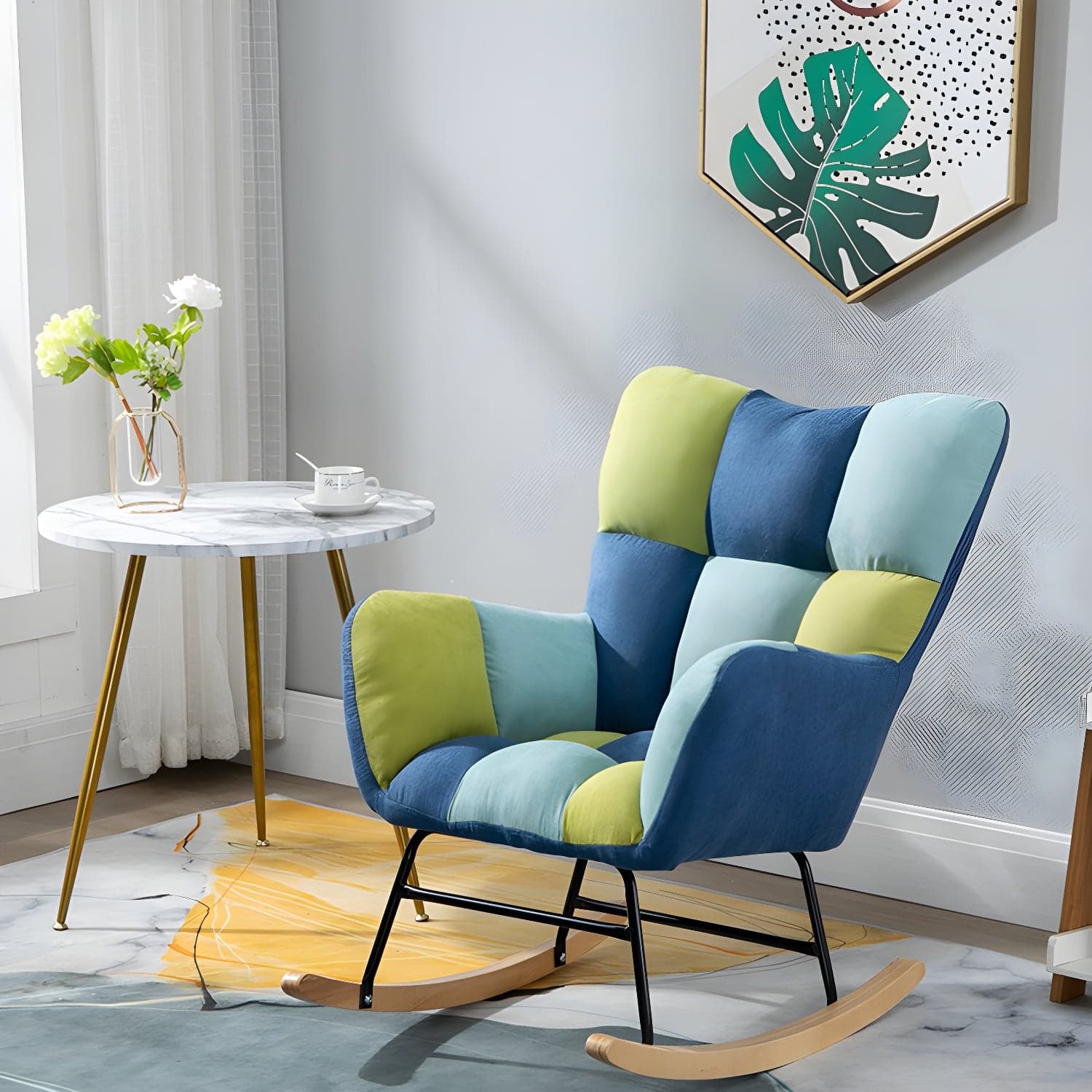 Modern Upholstered Rocking Chair Wingback Rocker Chair for Living Room thumbnail 5