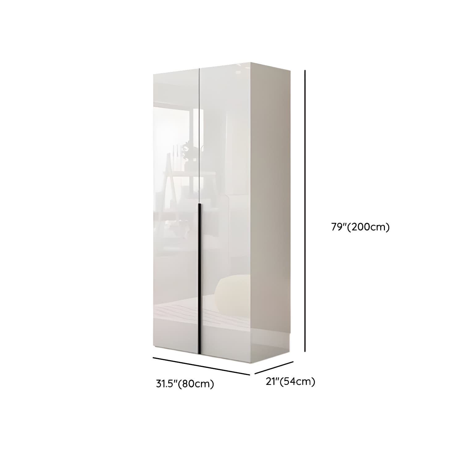 Modern white wood wardrobe armoire with hinged doors, clothing rod & shelves thumbnail 10
