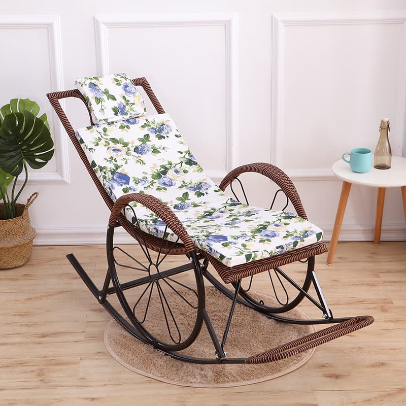 Old School Pecan/Light Green/Sand Cane Rocking Chair with Rear and Wagon Wheel Shaped Arms thumbnail 1