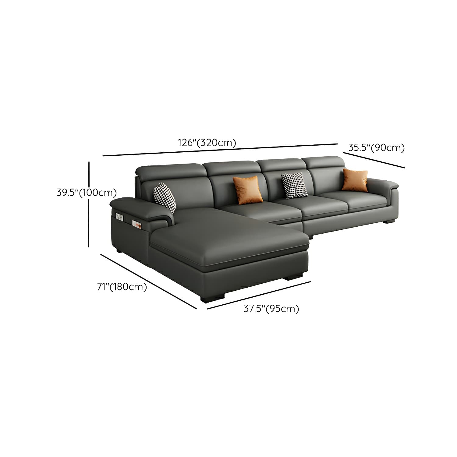 Modern Gray Stationary Sectional Sofa with Pillow Top Arm and Storage thumbnail 11