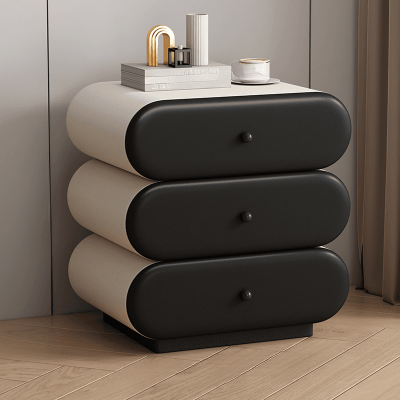 Old School 3-Tier Pleather Countertop Drawer Storage Nightstand thumbnail 1