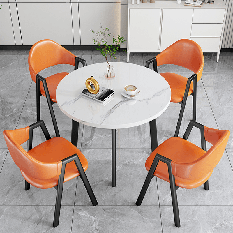 Dining Table Set with Rounded Shape and Padded Chair Back, Featuring Armrest and White Separable Table Top thumbnail 14