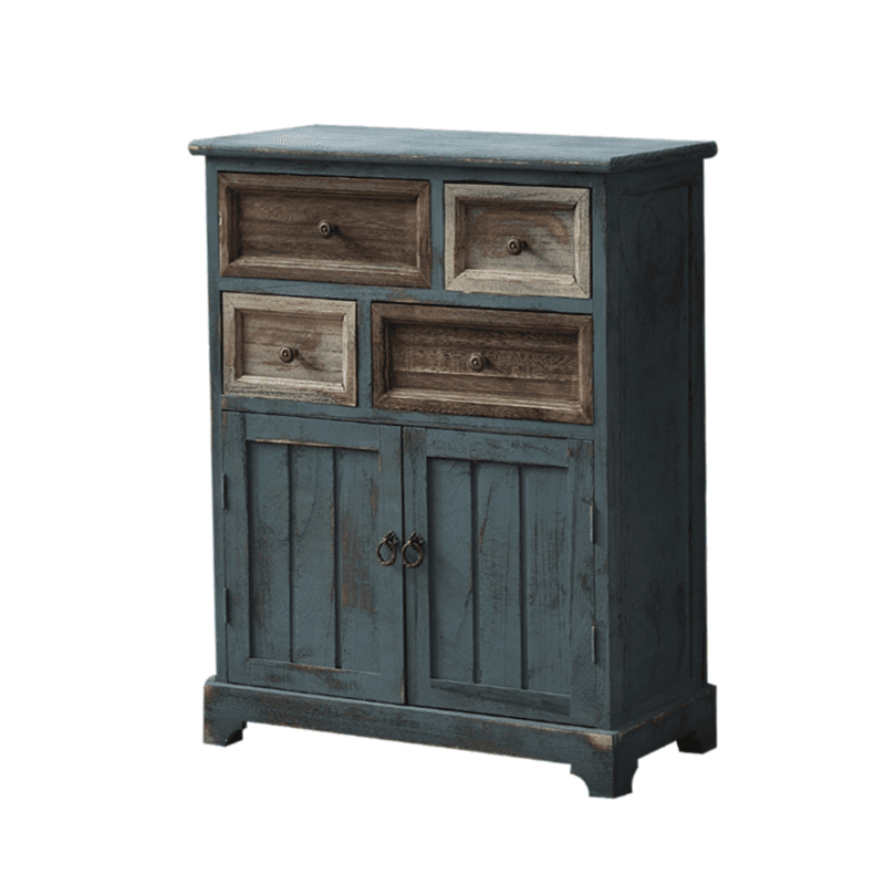 Industrial Detached Utility Cabinet with Distressed Wood and 4 Drawers Featuring Loop Pulls thumbnail 11