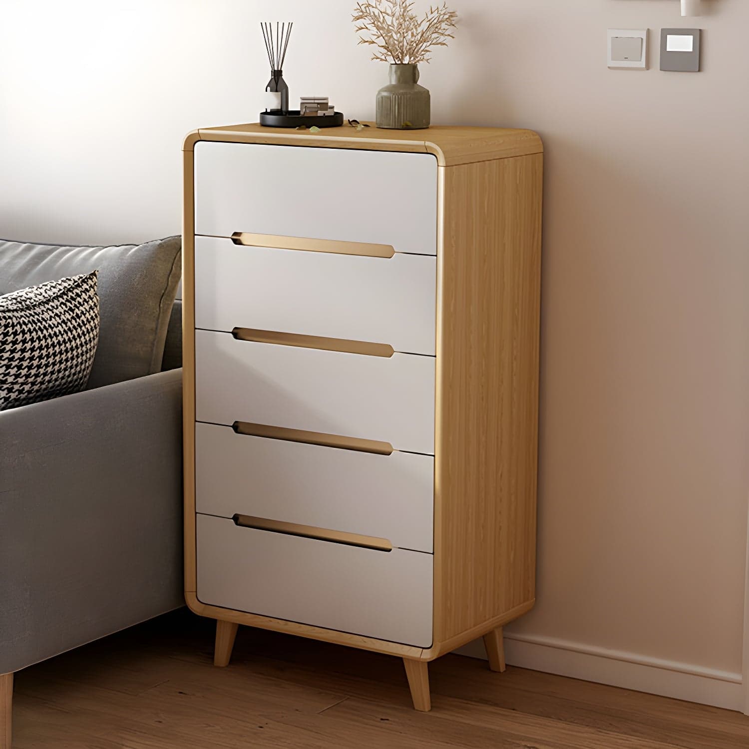 Modern Solid Wood Dresser with Narrow Profile and Drawers in Natural Finish thumbnail 3