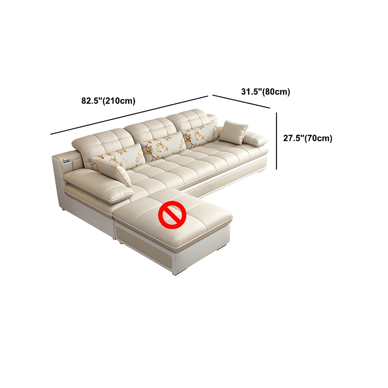 Contemporary Faux Leather Sofa & Chaise Biscuit Back Pillow Top Sofa thumbnail 12