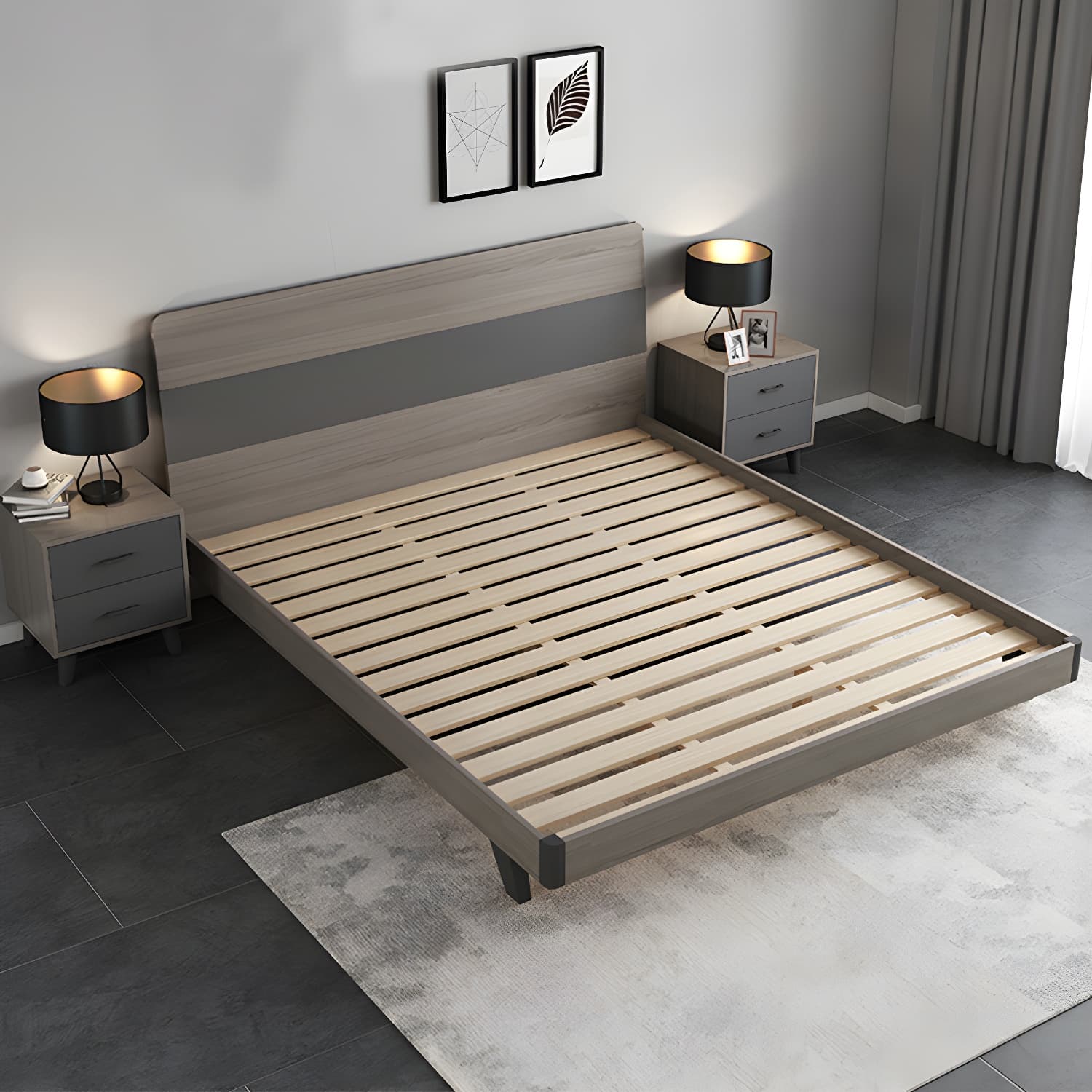 Modern Style Wood Bed with Headboard Low Profile Standard Bed thumbnail 2