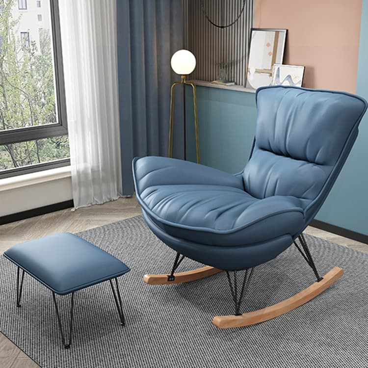 Indulgent Modern Upholstered Rocking Chair with Ottoman Perfect for Relaxation in Natural Wood Tone thumbnail 13