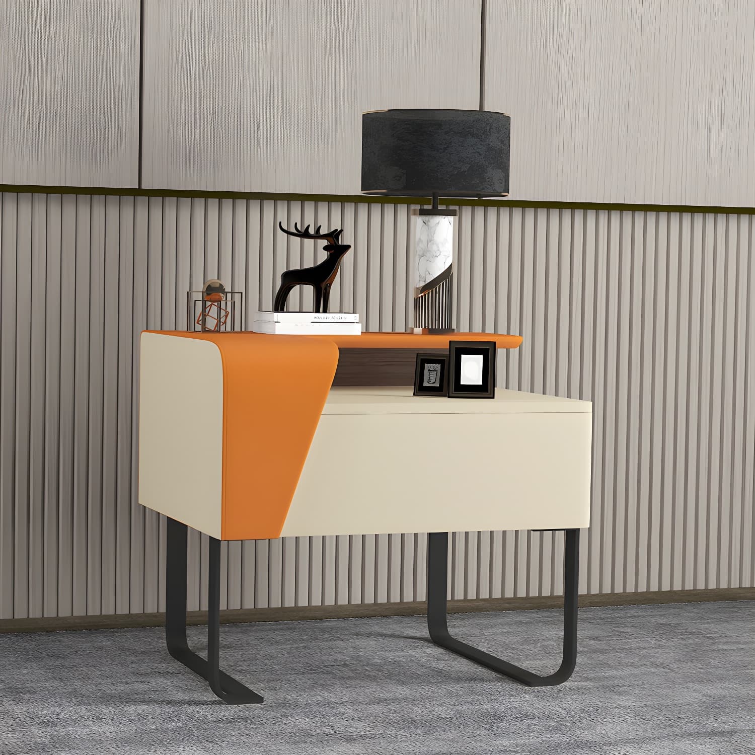 Modern Wooden Nightstand 19" Tall Sled Bedside Cabinet with Drawer thumbnail 7