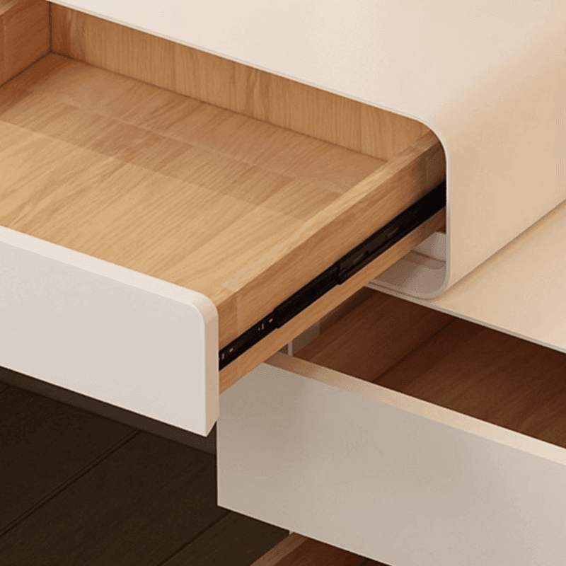 Simplistic Large Vanity Set with Lumber Table Top, White Seat, 8 Drawers, and Mirror Lights thumbnail 5
