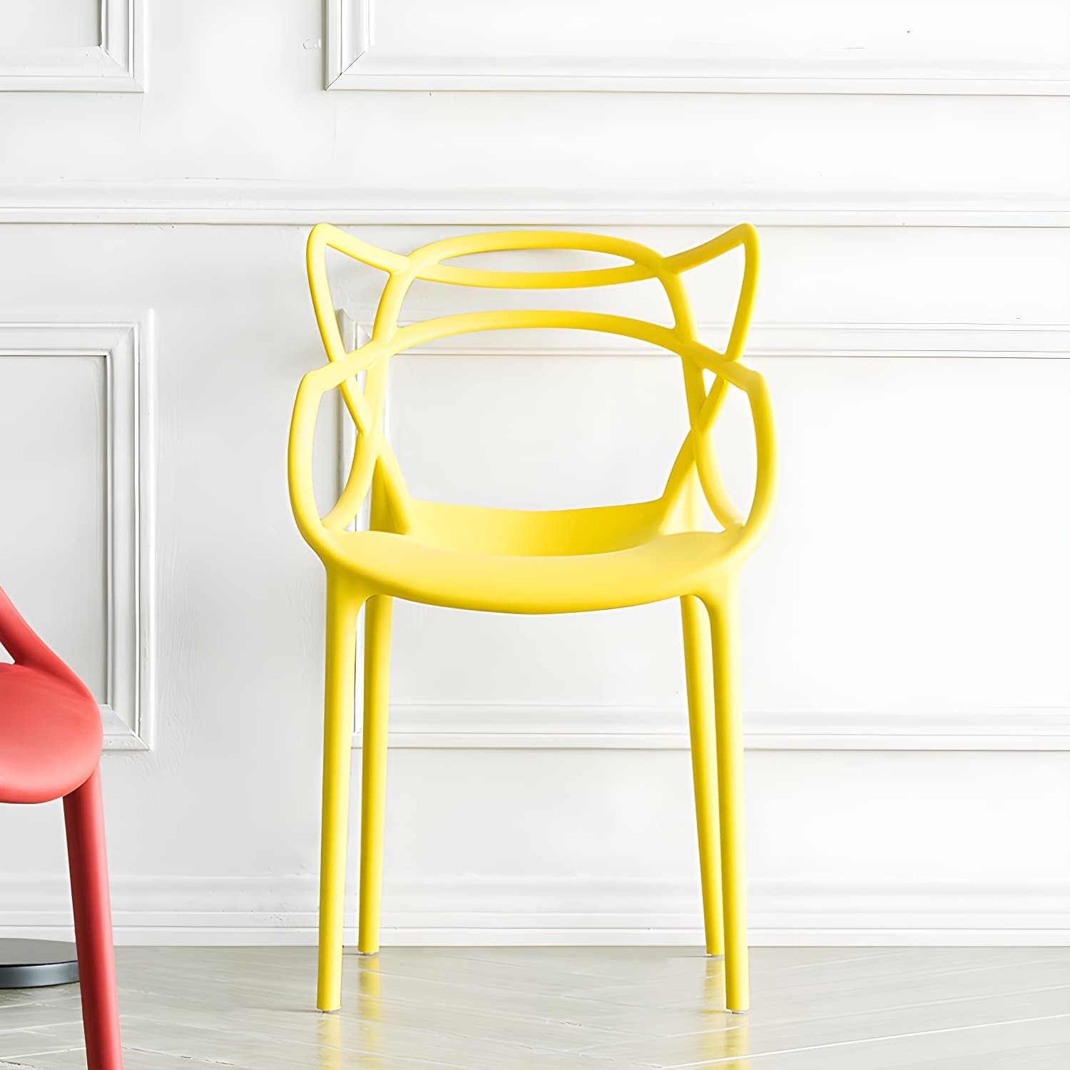 Open Back Dining Arm Chair Modern Indoor-Outdoor Plastic Chair thumbnail 19