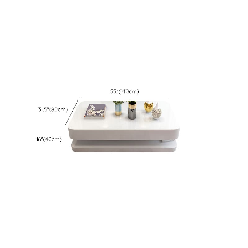 White Modern Coffee Table with Rectangular Wood Top & Block Base thumbnail 21