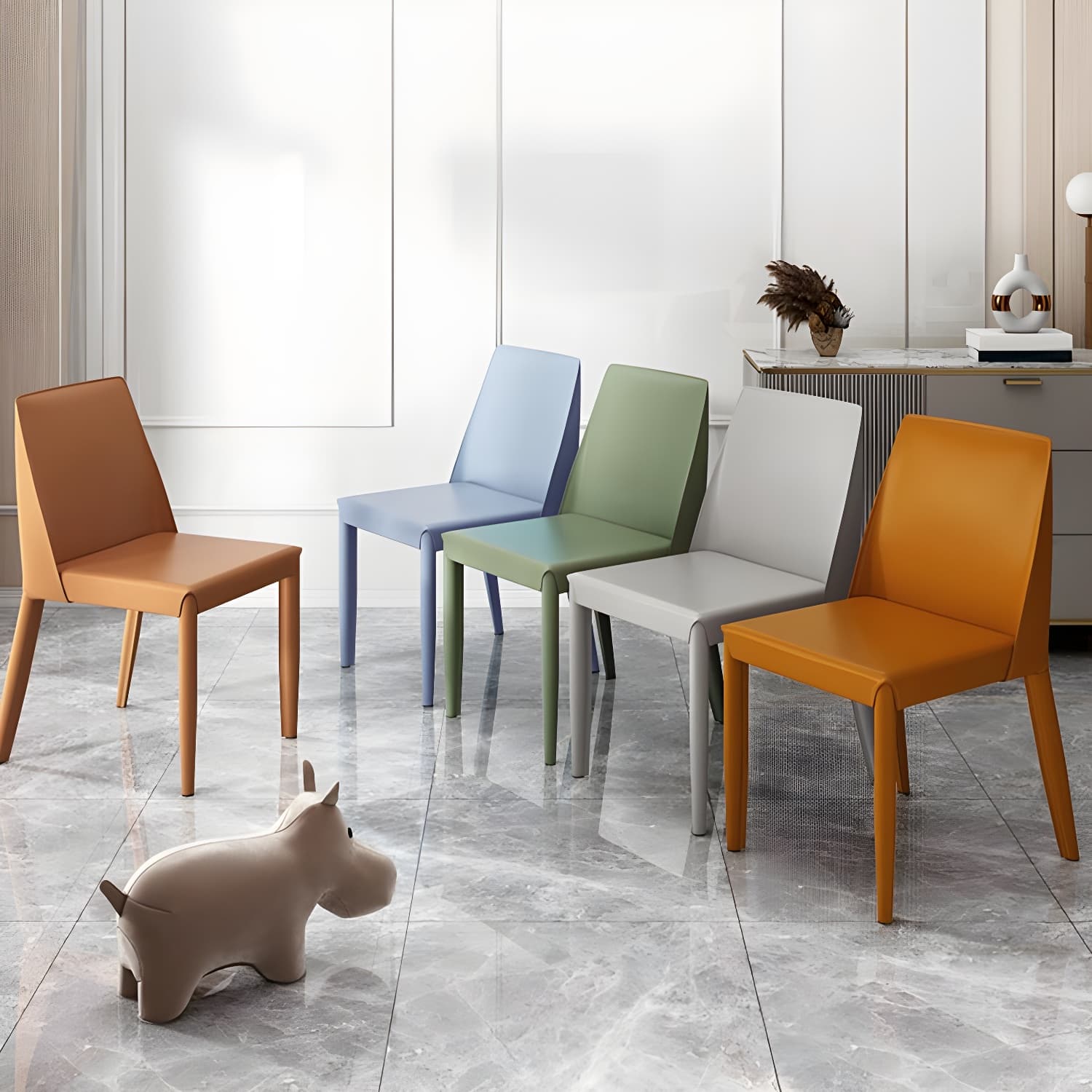 Modern Leather Dining Chair Parsons Furniture with Steel Legs in Matte Finish for Home thumbnail 13