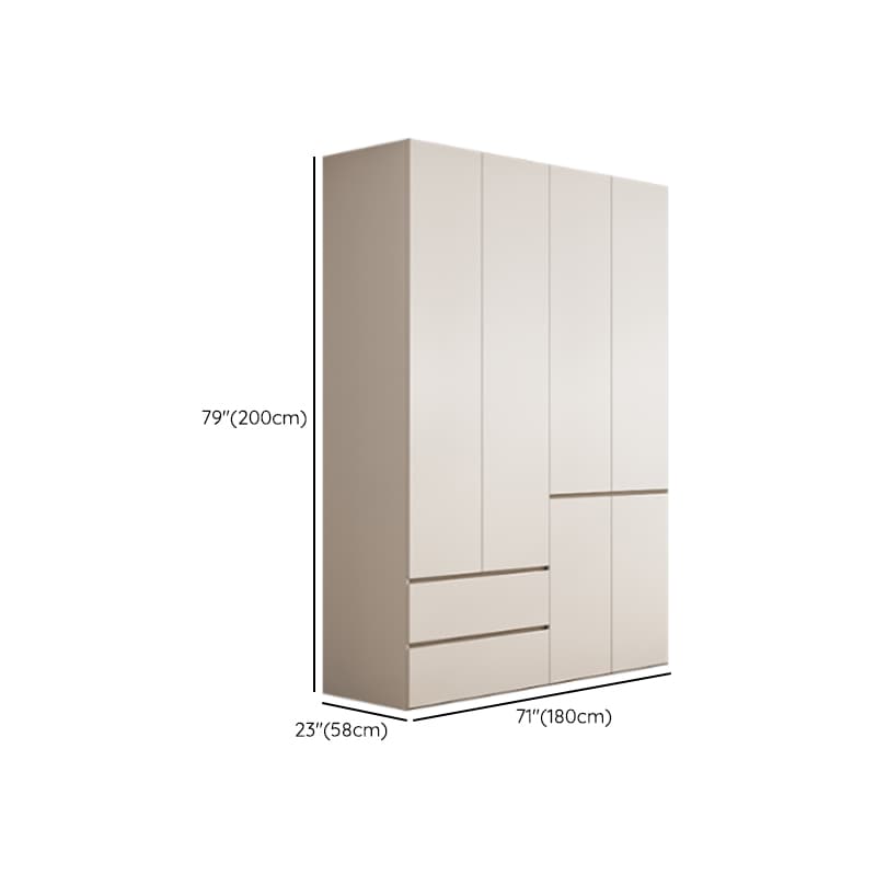 White Minimalist Manufactured Wood Wardrobe Closet with 2 Drawers, Soft Close Door, Interior Shelves, and Clothing Rod thumbnail 9