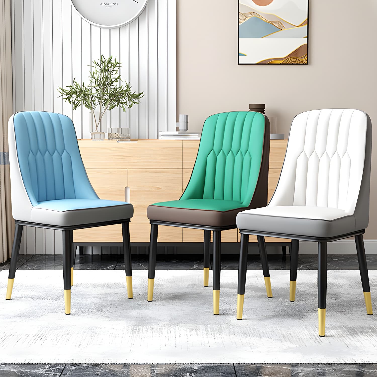 Glam Parsons Dining Side Chair Leather Indoor Dining Chair with Metal Legs thumbnail 13