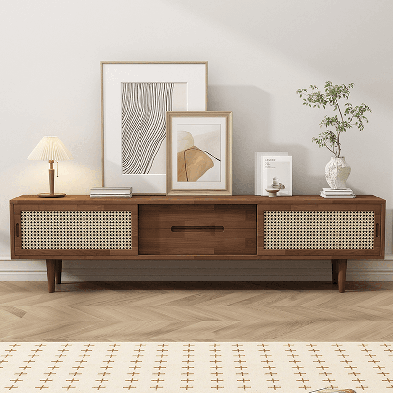 Simplistic Oak Wood TV Stand with 2 Drawers and 2 Cabinets thumbnail 10