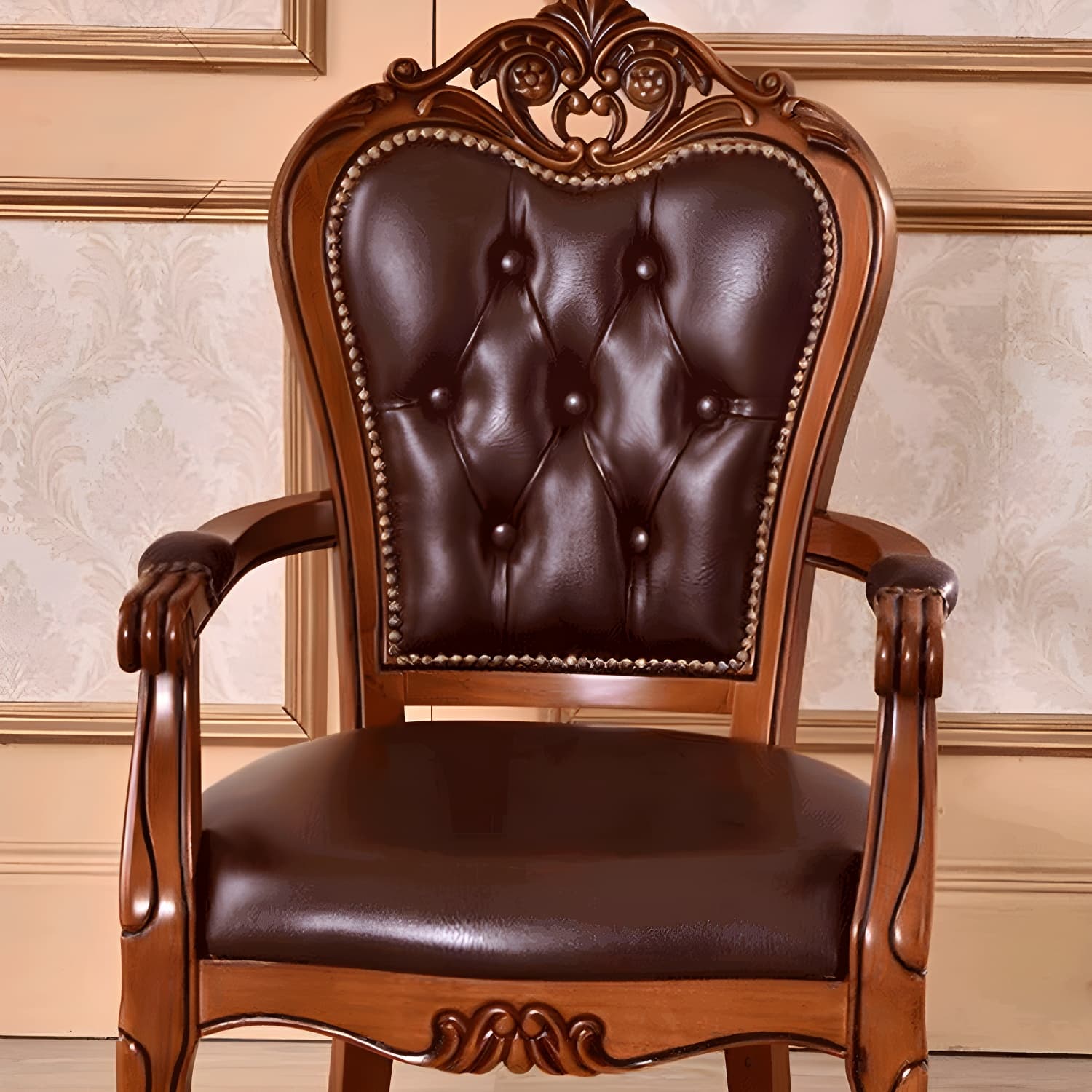 Leather High Back Dining Side Chair Kitchen Side Chair with Solid Wood Legs thumbnail 10