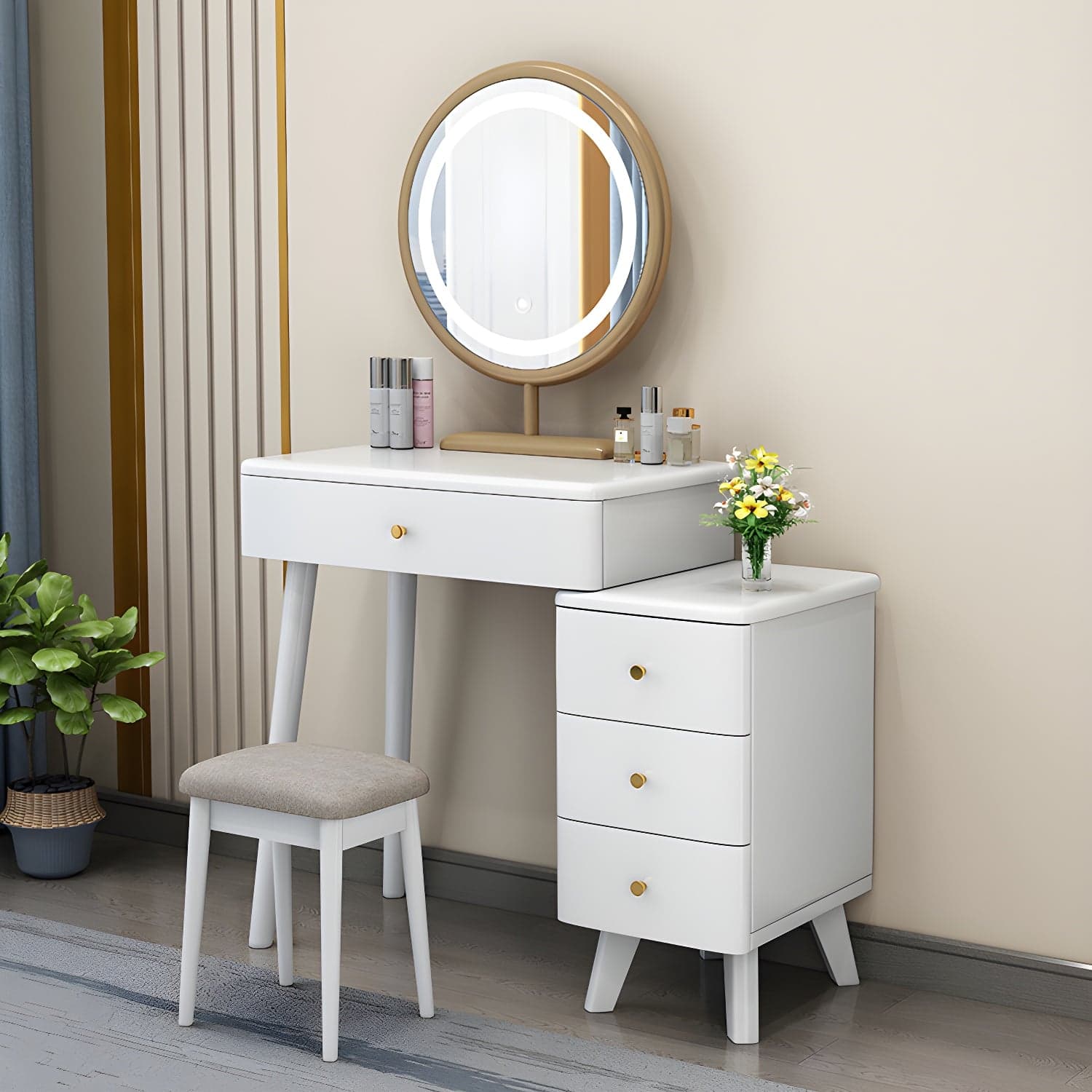 Solid Wood Makeup Vanity Desk Modern Makeup Vanity Desk Table with 4 Drawers thumbnail 6