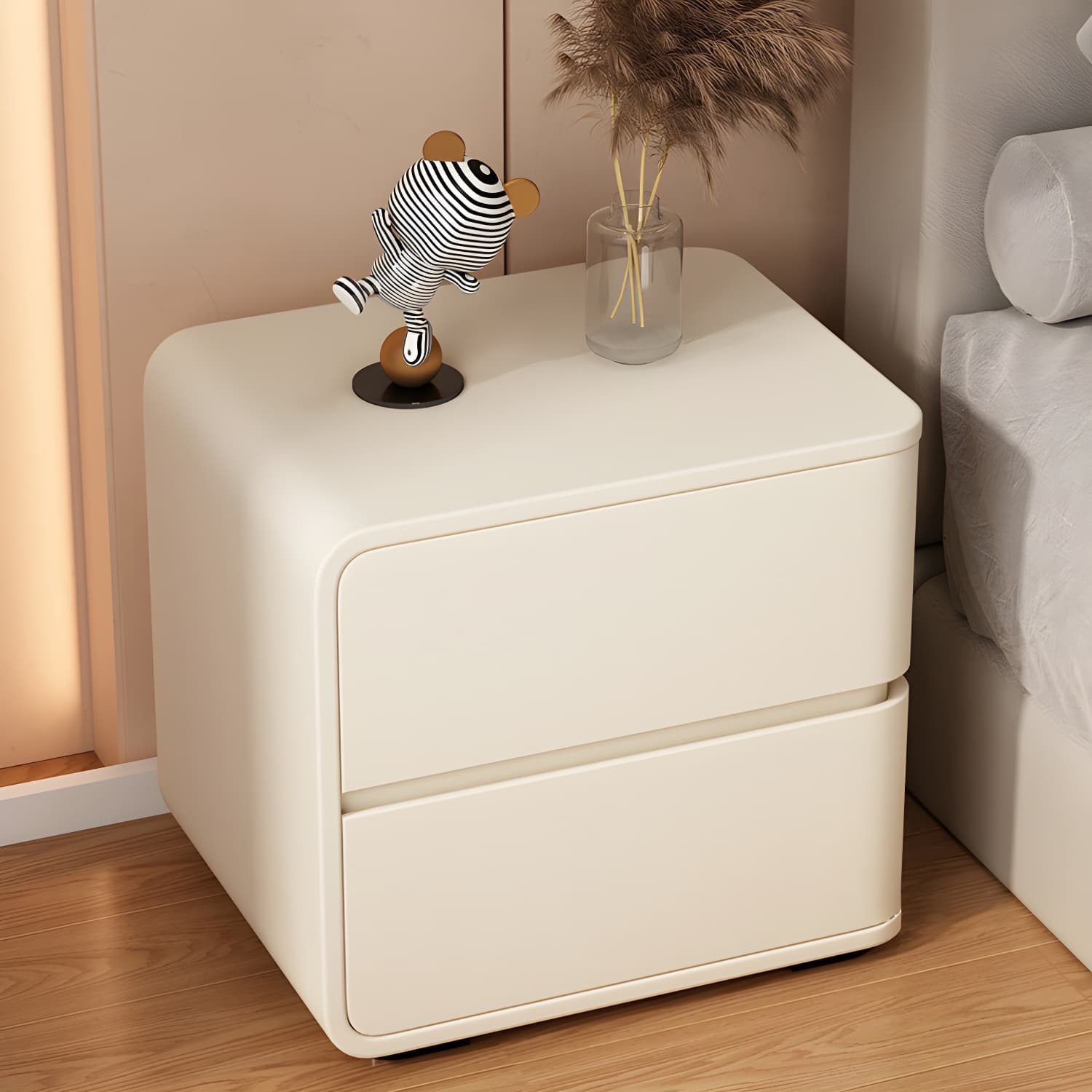 Contemporary Bed Nightstand Solid Wood Bedside Cabinet with 2 Drawers thumbnail 11