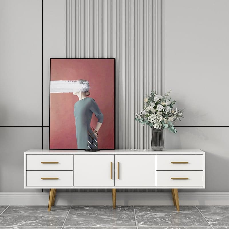 Glam Rectangle Manufactured Wood TV Stand with Adjustable Shelf thumbnail 5