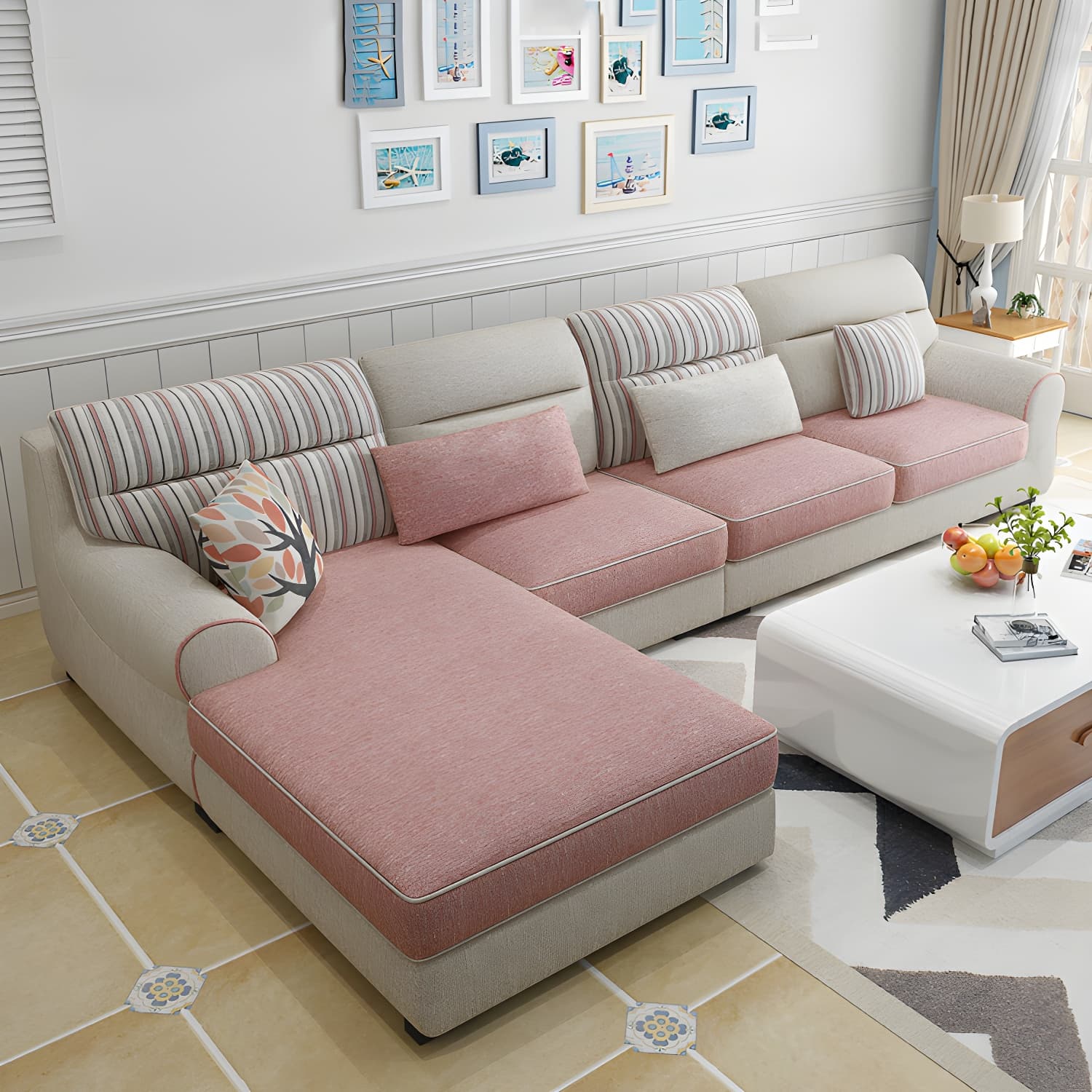 Large Modern L-Shape Stationary Wood Sectional Sofa with Round Arm and Cushion Back thumbnail 11
