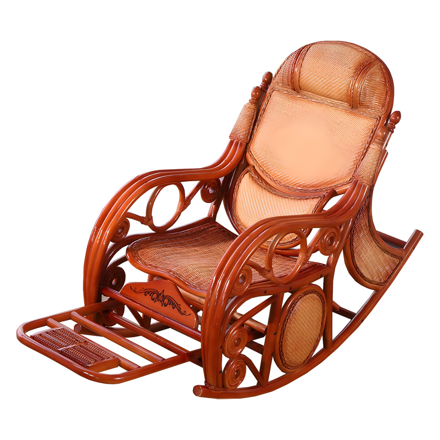 Traditional Rocking Chair Rattan Solid Color Spindle Backrest Indoor Rocking Chair thumbnail 12