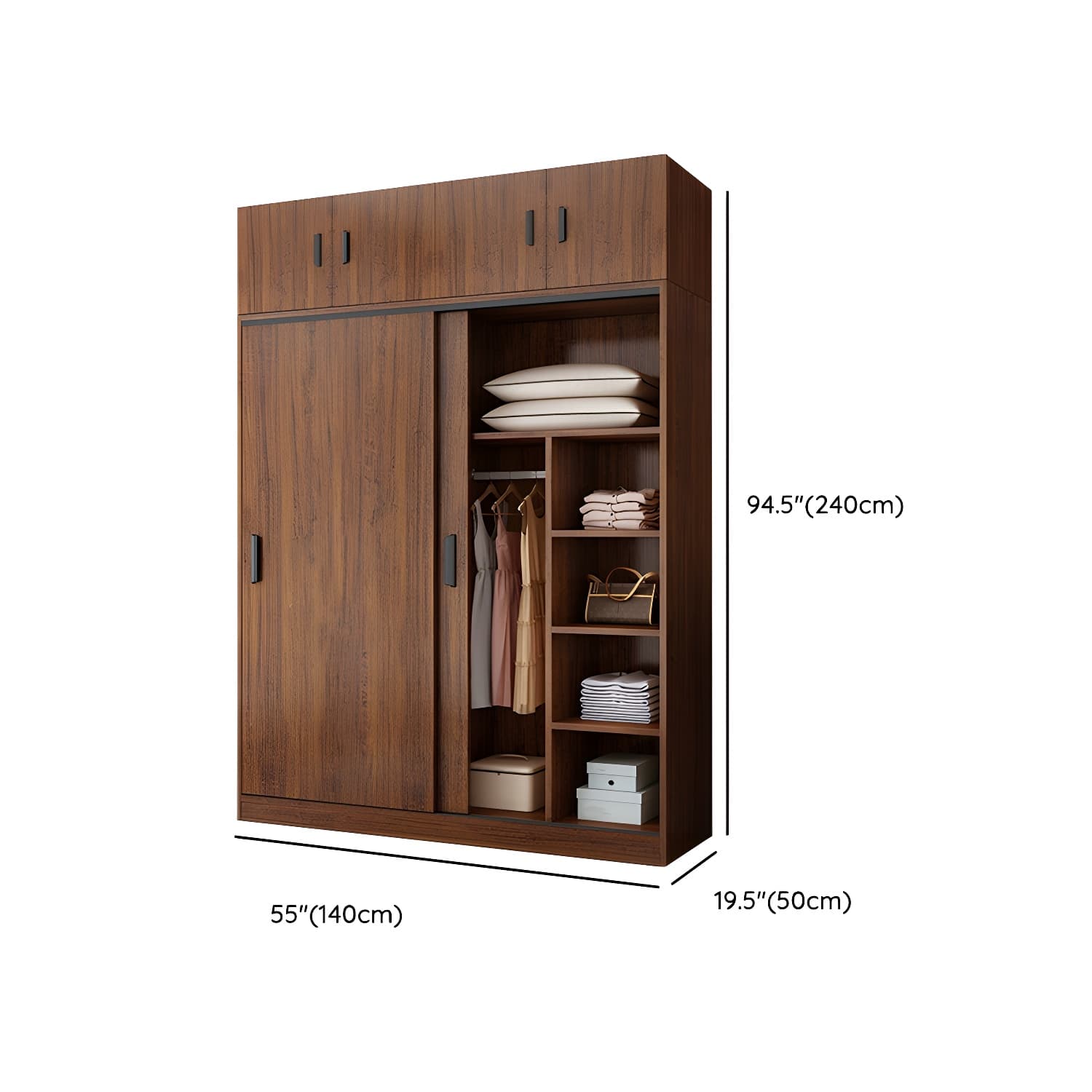 Contemporary Brown Wood Wardrobe Armoire with Clothing Rod & Shelves thumbnail 19