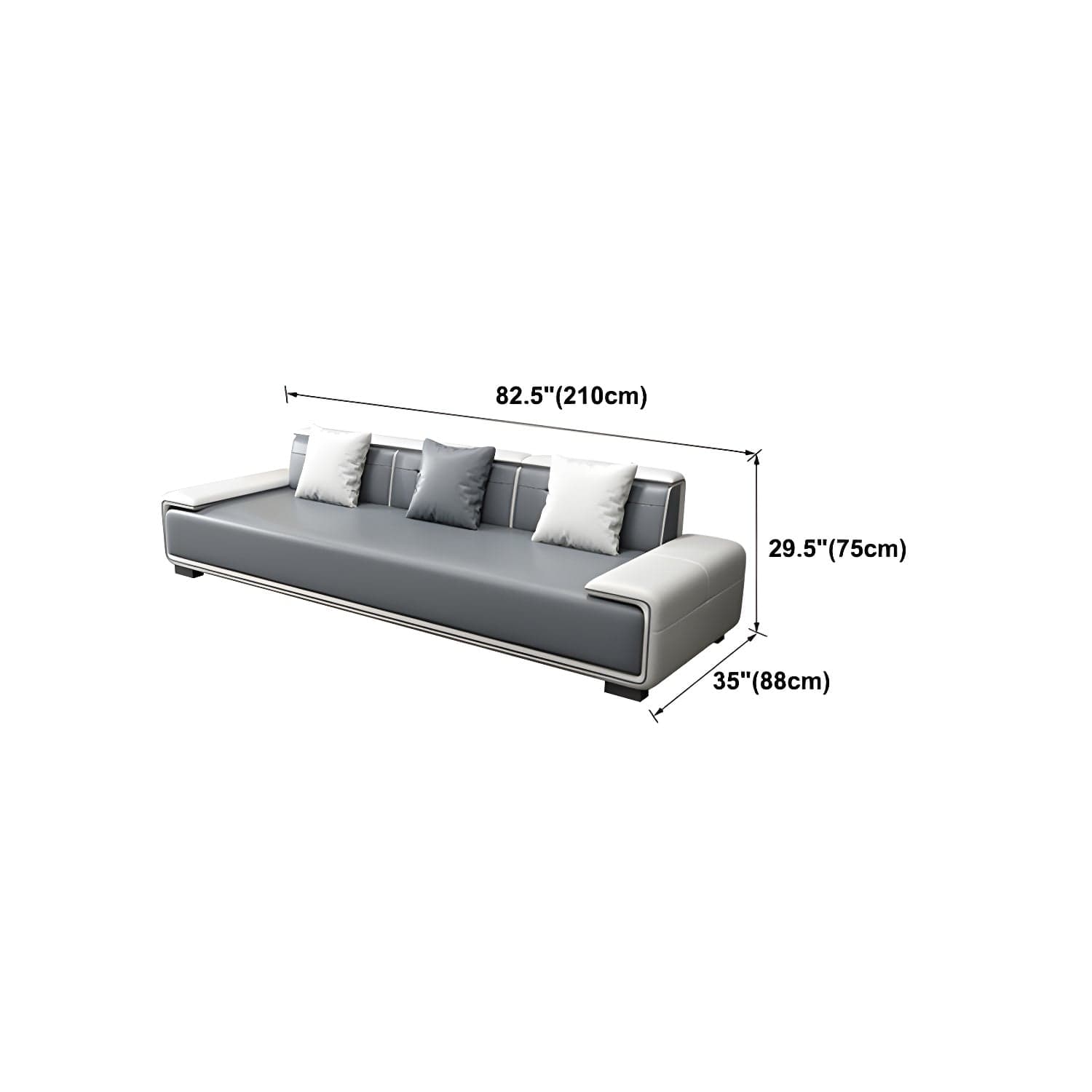 Faux Leather Sofa & Chaise with Pillows Modern U Sofa in Gray - 29.53" H thumbnail 22