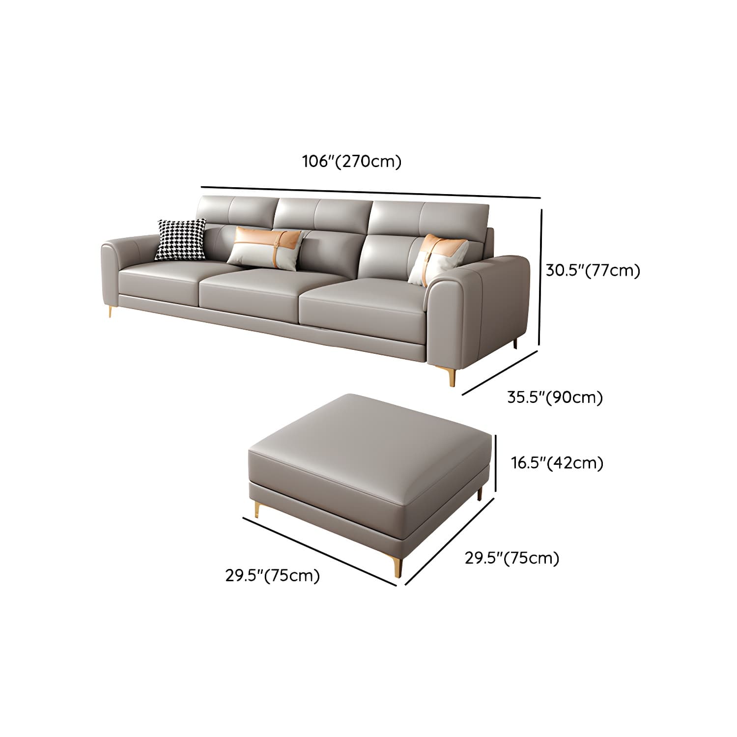 Modern Gray Faux Leather Sectional Sofa with Pillow Top Arms and Wood Frame thumbnail 16