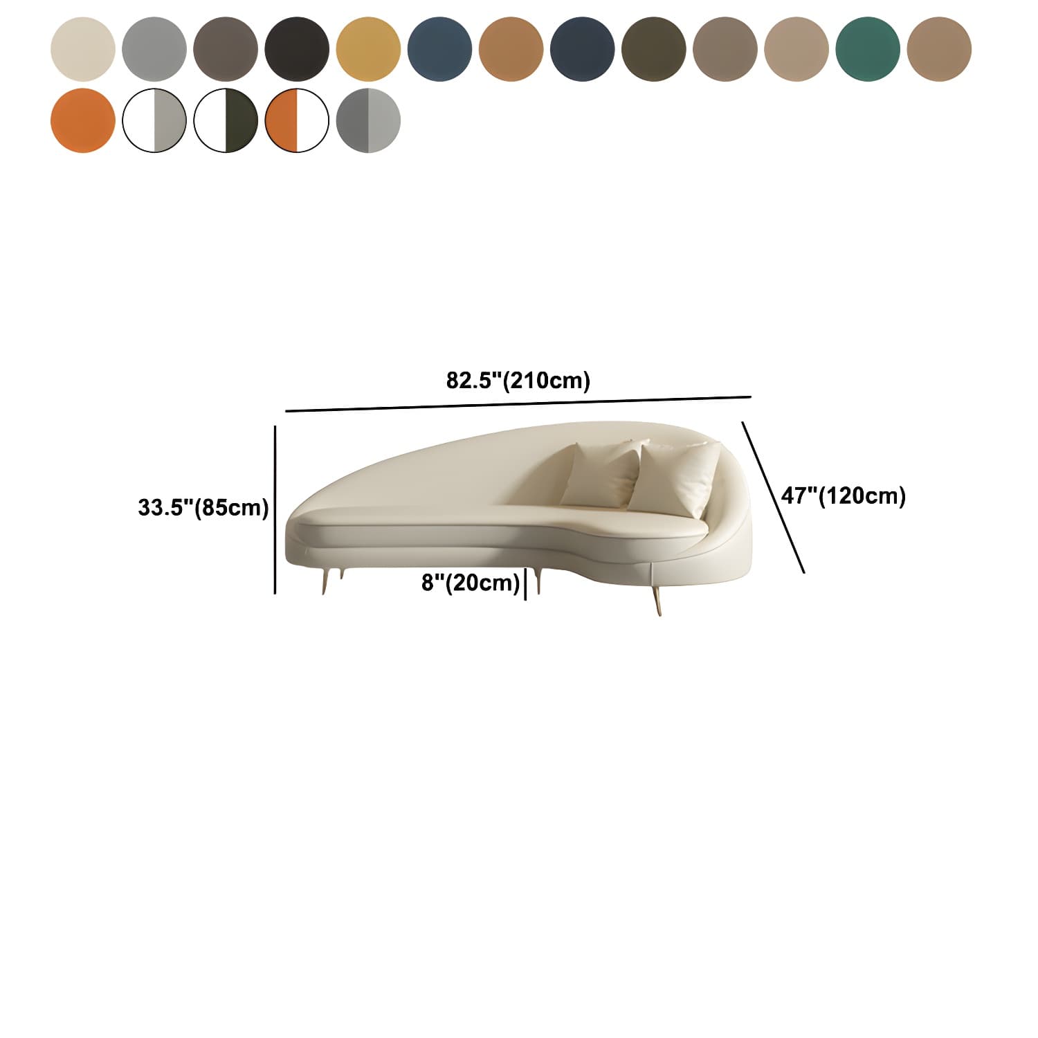 Faux Leather Curved Sofa Contemporary Sloped Arm Sofa for Living Room thumbnail 33