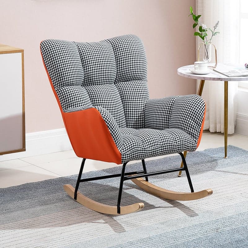 Contemporary Alloy Cushioned Living Room Rocking Chair 2 Piece Set with Footstool & Recessed Arm thumbnail 10