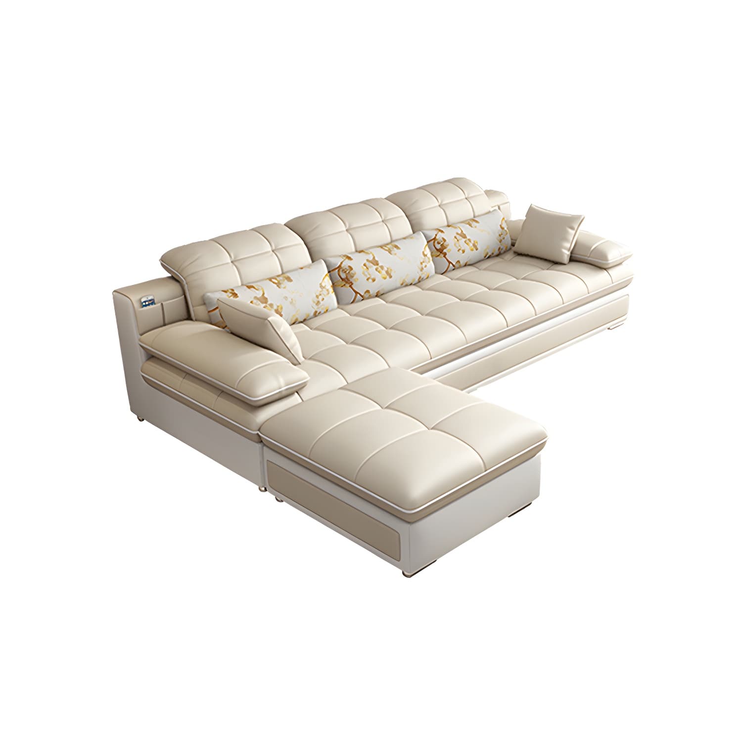 Contemporary Faux Leather Sofa & Chaise Biscuit Back Pillow Top Sofa thumbnail 6