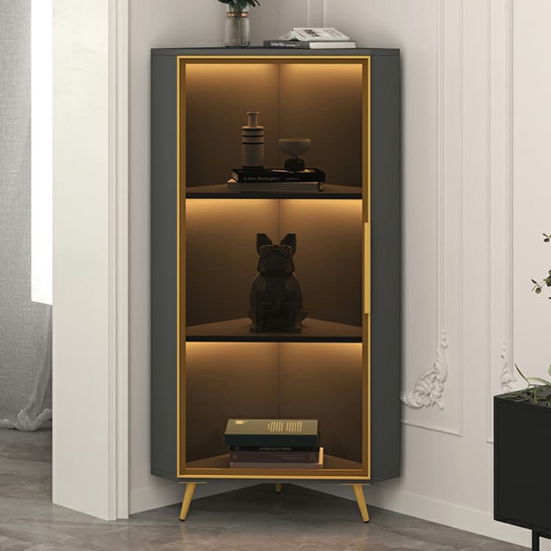 Golden Metal Corner Accent Cabinet with Glass Doors & Lighting Included thumbnail 4