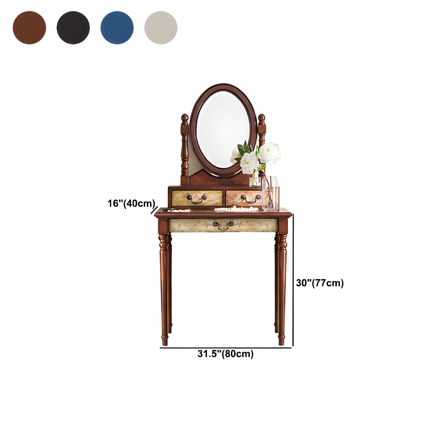 Victorian Vanity Set Solid Wood Drawers Included Makeup Dressing Table With Mirror & Stool thumbnail 21
