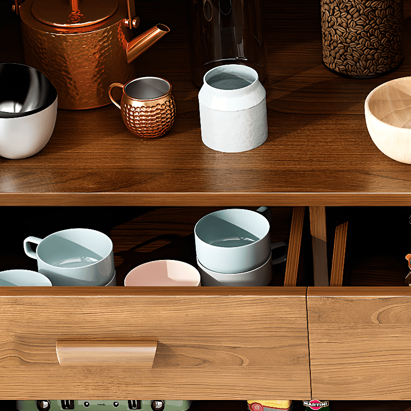 Trendy Narrow Kitchen Cabinet Base with Multiple Drawers and Doors, 2/3 Interior Shelves, Compartment Storage, and Lumber Countertop thumbnail 15