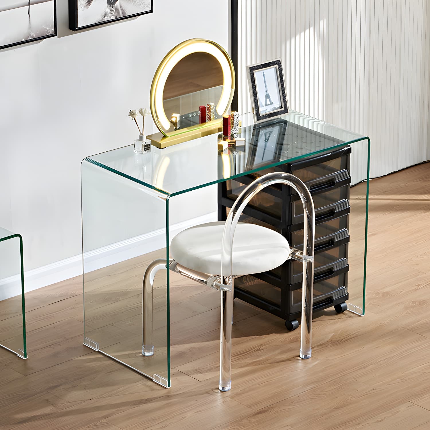 Contemporary Make-up Vanity Standing Glass Bedroom Makeup Vanity Set thumbnail 6