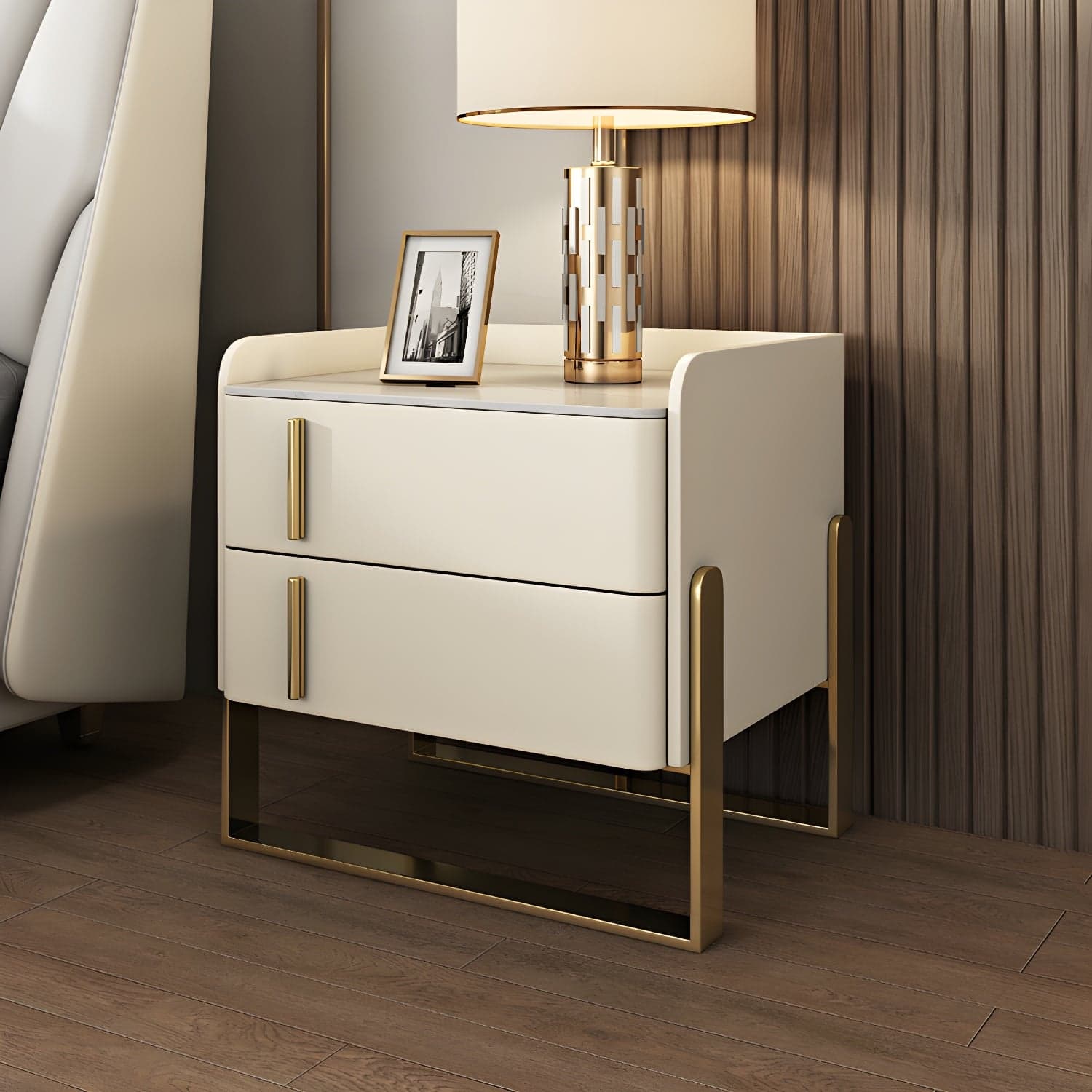 Glam Nightstand with 2 Drawer 20-inch Tall Leather Night Table thumbnail 15